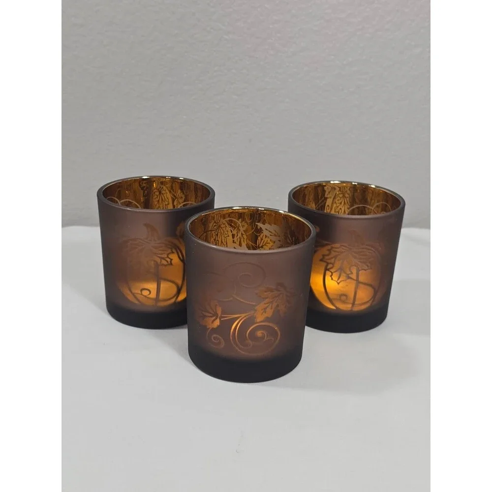 Yankee Candle Flickering Pumpkin Orange Votive/Tealight Glass Holder Fall Decor
